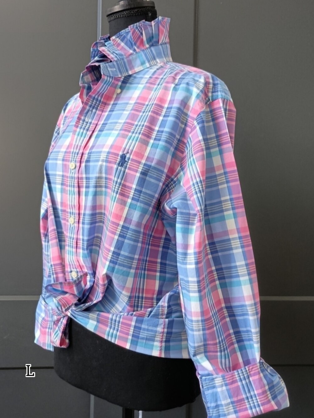 Upcycled Women's Ralph Lauren Ruffled Collar Shirt #140